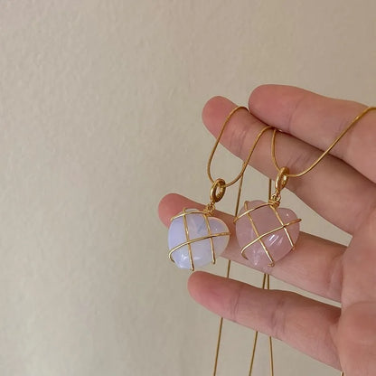 Elegant Opal Heart Pendant Necklace