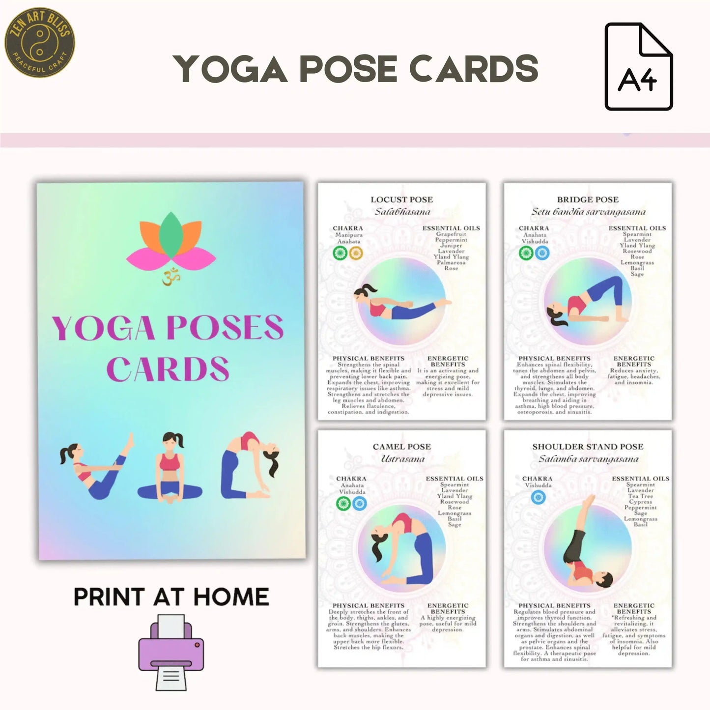Yoga Pose Cards - Digital Download with 40 Illustrated Yoga Poses – Zenartbliss Yoga Pose Cards - Digital Download with 40 Illustrated Yoga Poses – Zenartbliss