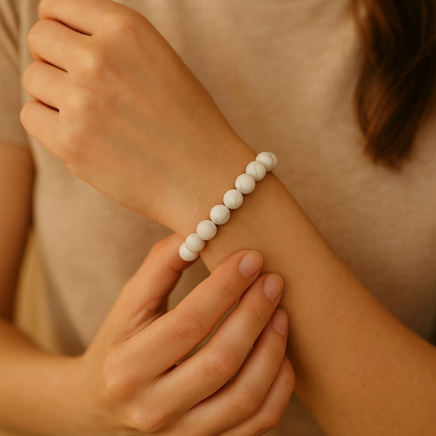 Natural White Howlite Beaded Bracelet (Copy) -ZenArtBliss