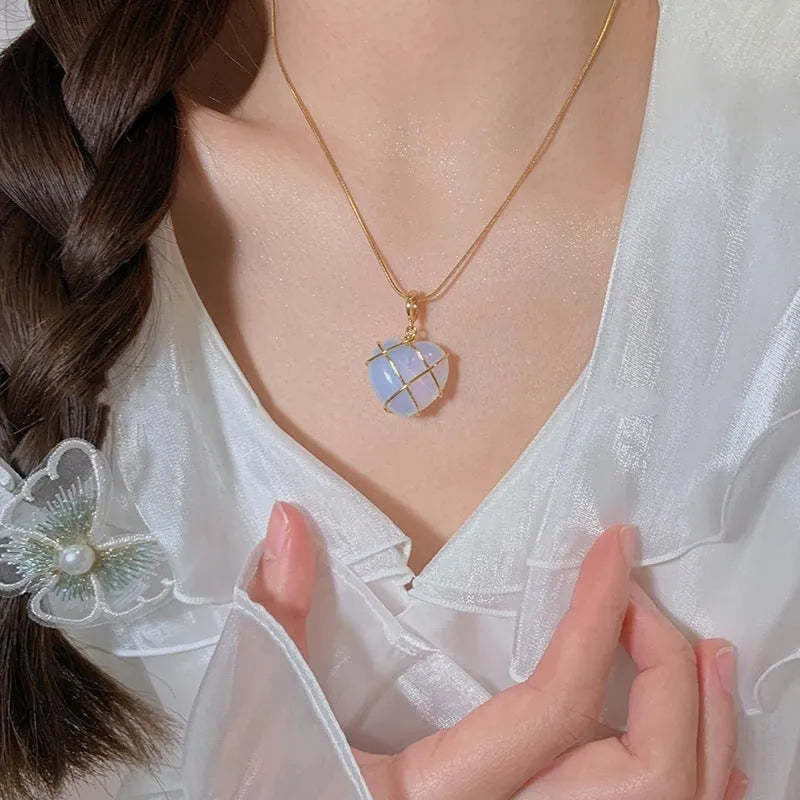 Elegant Opal Heart Pendant Necklace