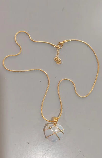 Elegant Opal Heart Pendant Necklace