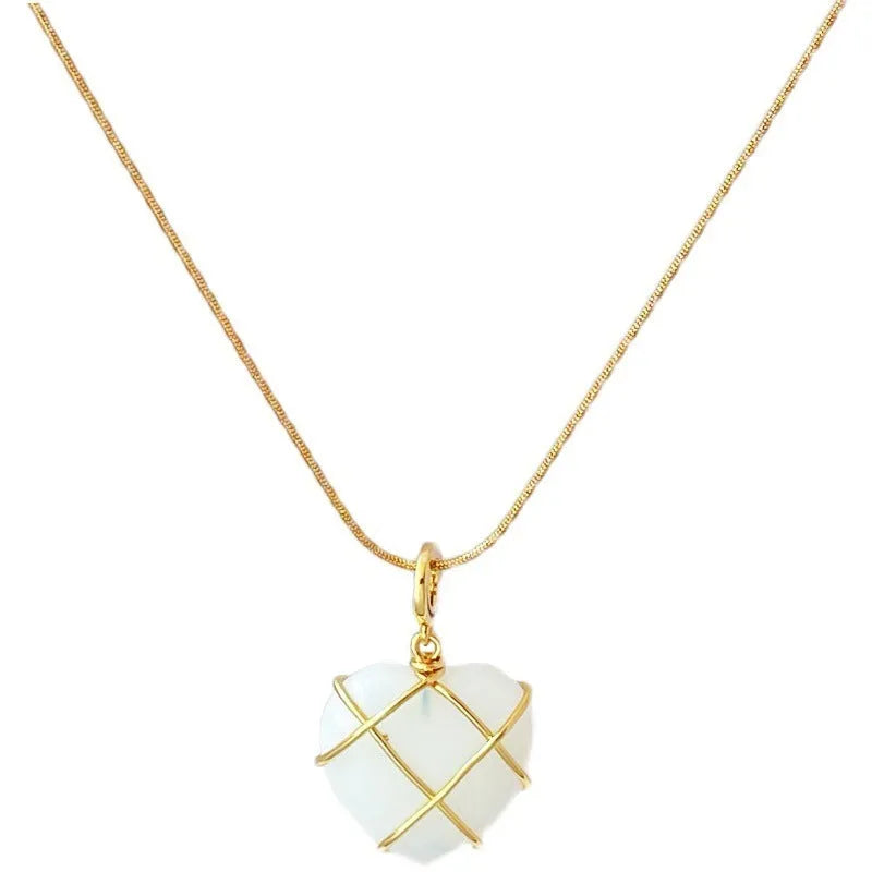 Elegant Opal Heart Pendant Necklace