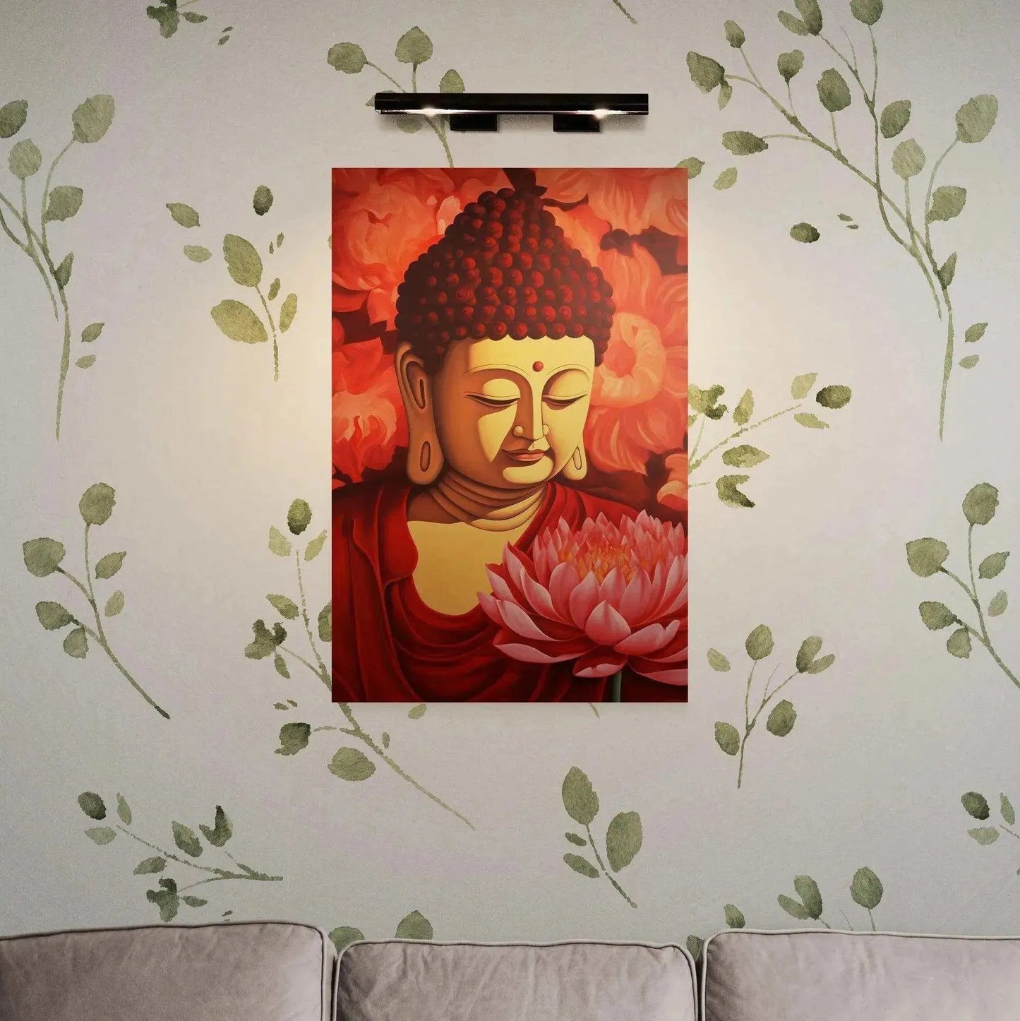 Lotus Tranquility - Red Buddha and Lotus Art Painting -ZenArtBliss