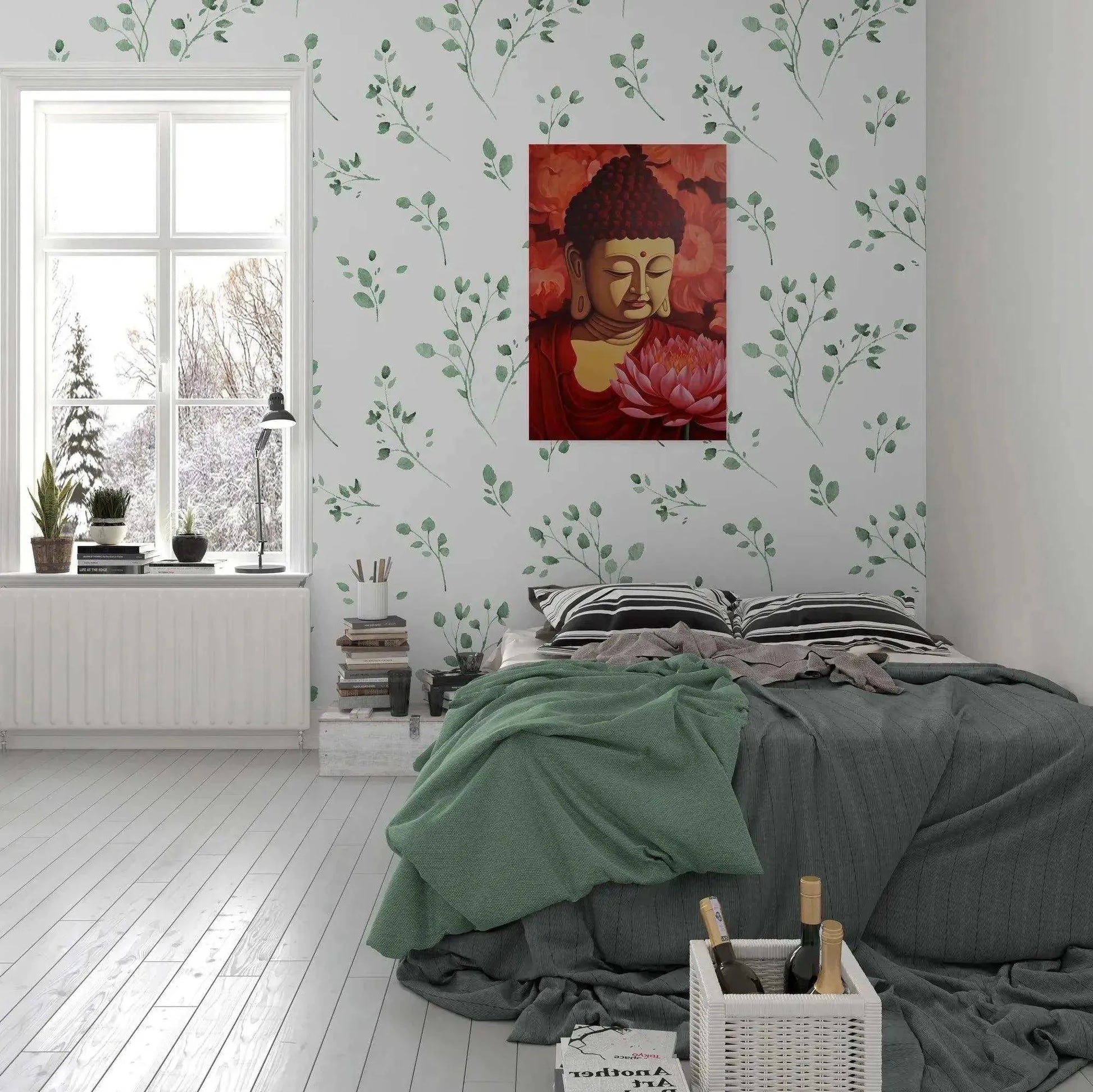 Lotus Tranquility - Red Buddha and Lotus Art Painting -ZenArtBliss