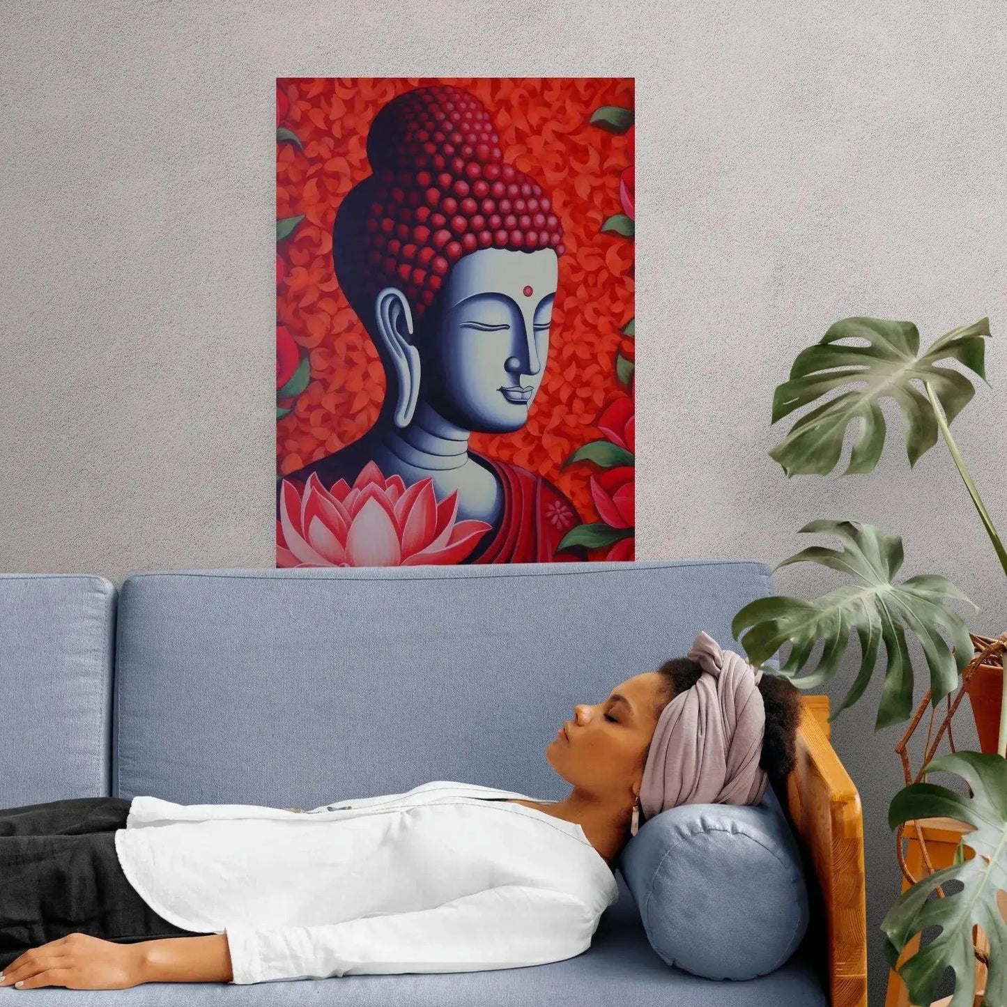Meditative Bliss - Red Zen Buddha Poster - Zenartbliss- A Brand of Oxygen O2 Technology