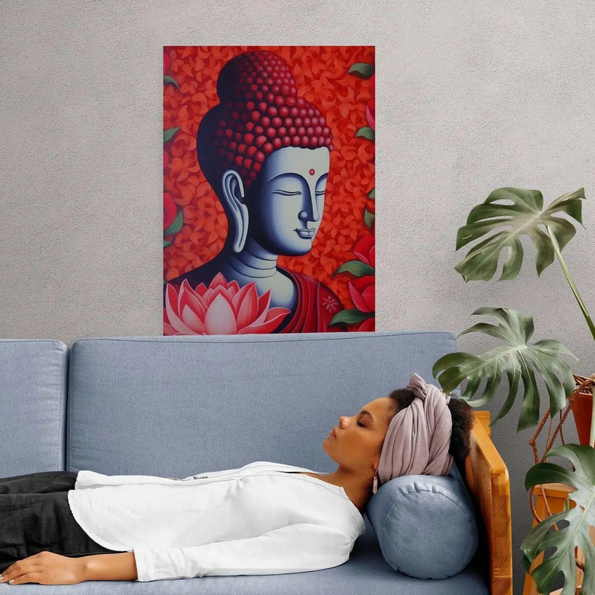 Meditative Bliss - Red Zen Buddha Poster - Zenartbliss- A Brand of Oxygen O2 Technology