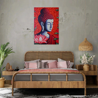 Meditative Bliss - Red Zen Buddha Poster - Zenartbliss- A Brand of Oxygen O2 Technology