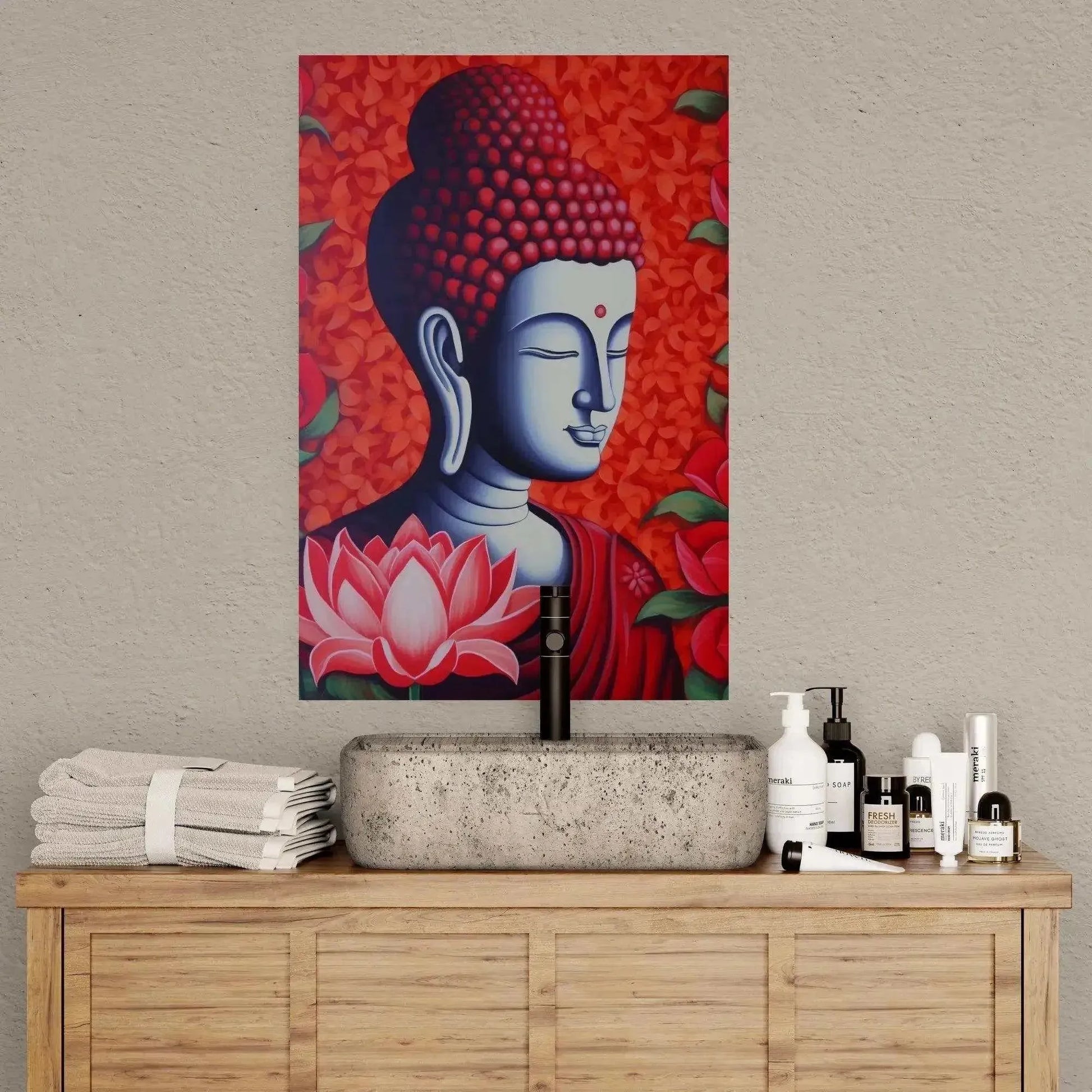 Meditative Bliss - Red Zen Buddha Poster - Zenartbliss- A Brand of Oxygen O2 Technology