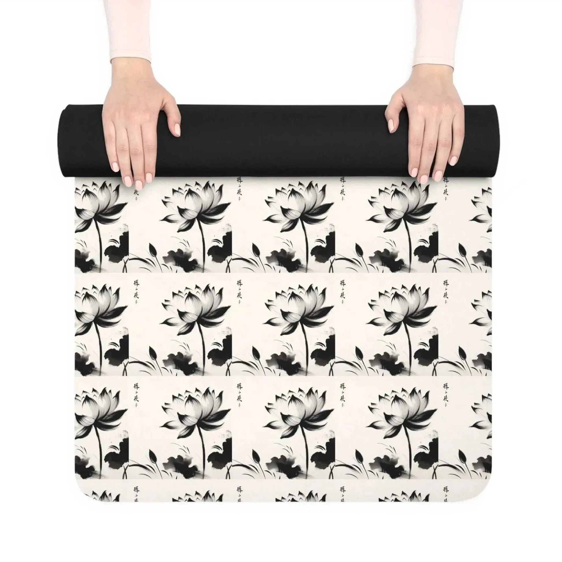 Sumi-e Bloom Yoga Mat - Japanese ink wash painting ‍♀️ -ZenArtBliss