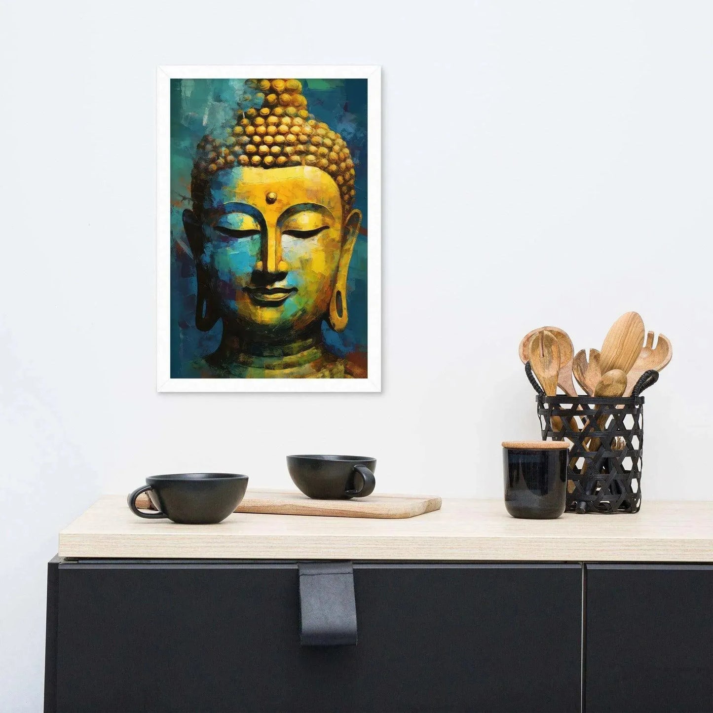 Textured Buddha framed Print: Blue, Gold, Timeless – ZenArtBliss -ZenArtBliss