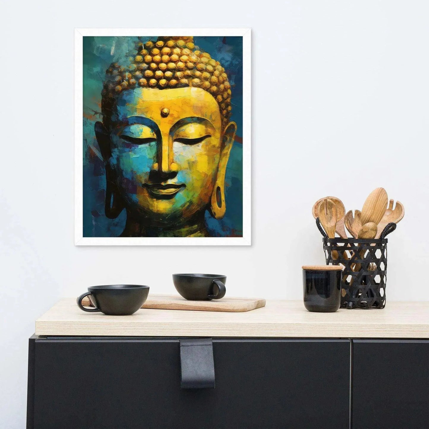 Textured Buddha framed Print: Blue, Gold, Timeless – ZenArtBliss -ZenArtBliss