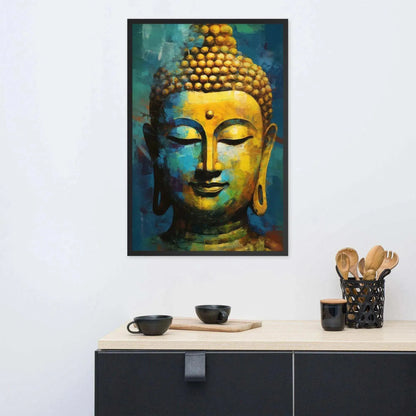 Textured Buddha framed Print: Blue, Gold, Timeless – ZenArtBliss -ZenArtBliss