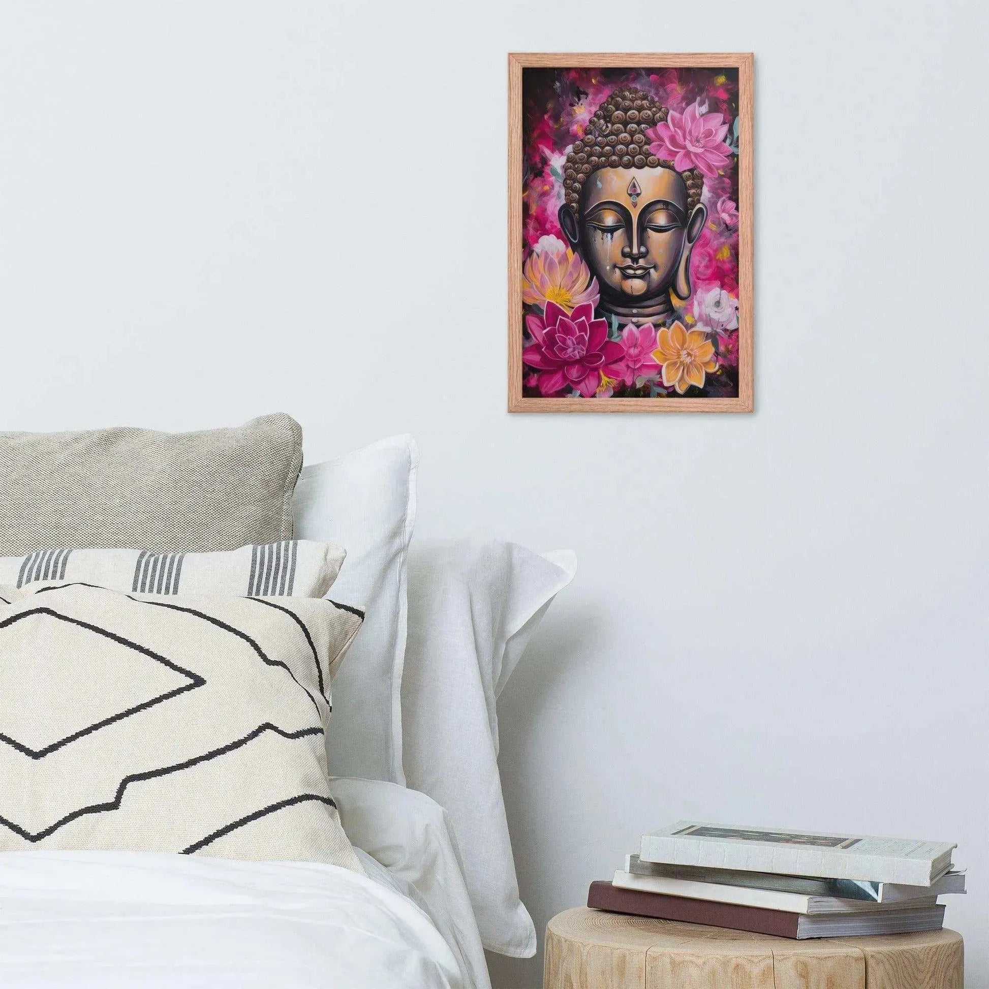 Zen Bedroom Framed Print: Buddha & Pink Flowers – ZenArtBliss -ZenArtBliss