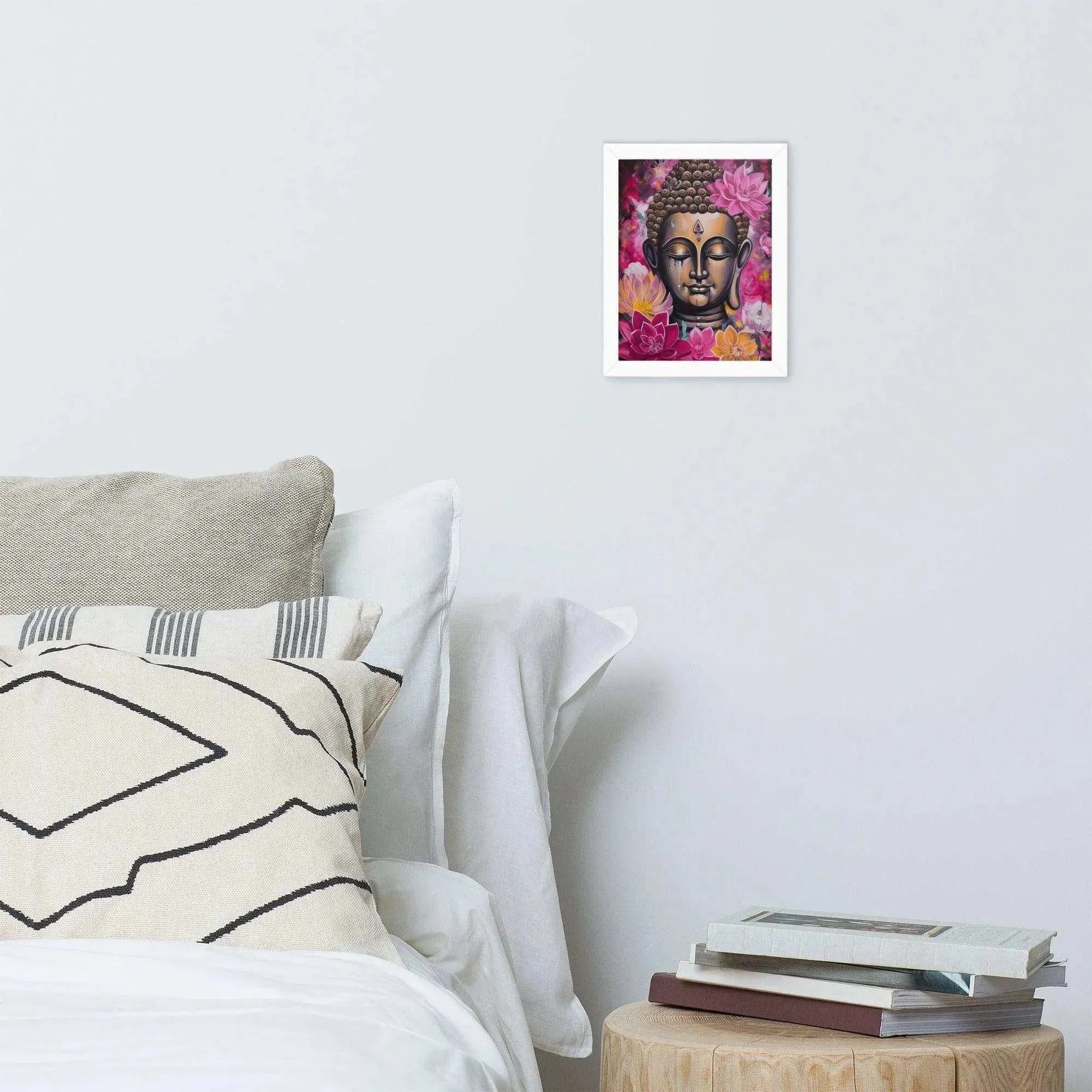 Zen Bedroom Framed Print: Buddha & Pink Flowers – ZenArtBliss -ZenArtBliss