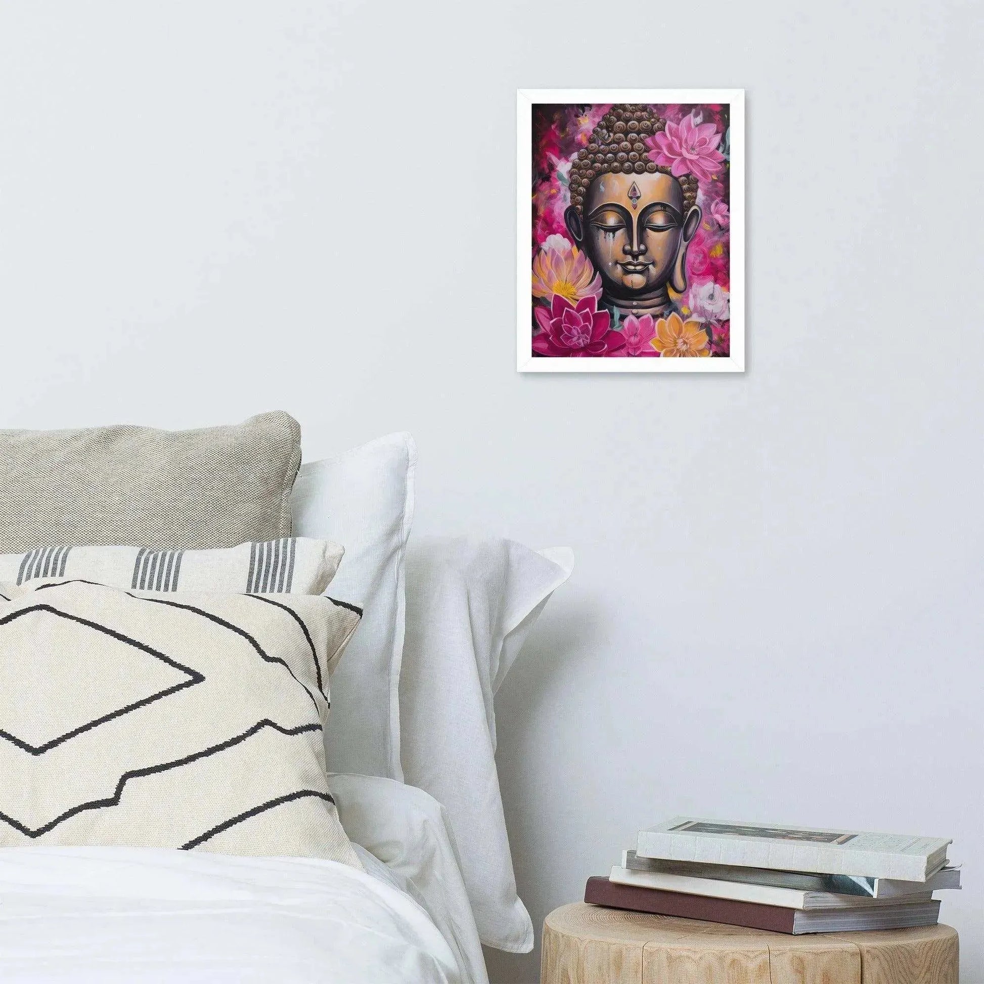 Zen Bedroom Framed Print: Buddha & Pink Flowers – ZenArtBliss -ZenArtBliss