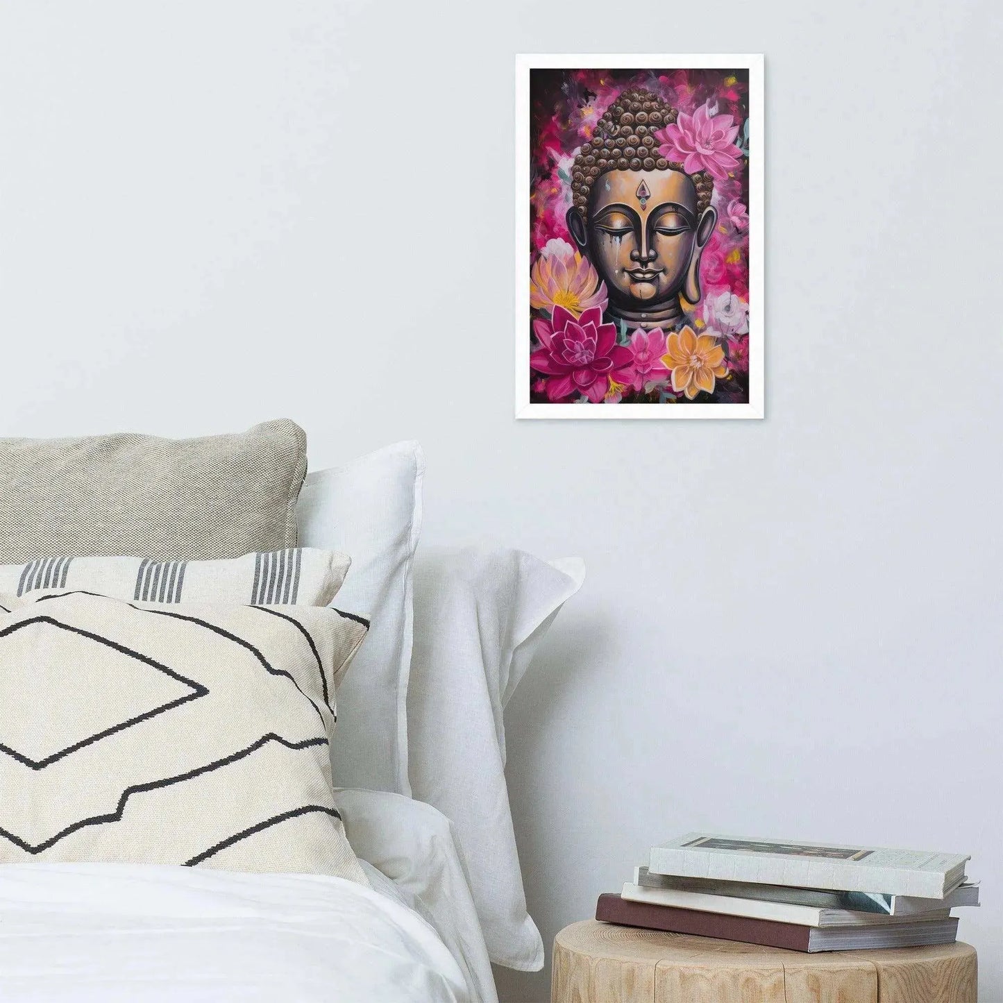 Zen Bedroom Framed Print: Buddha & Pink Flowers – ZenArtBliss -ZenArtBliss
