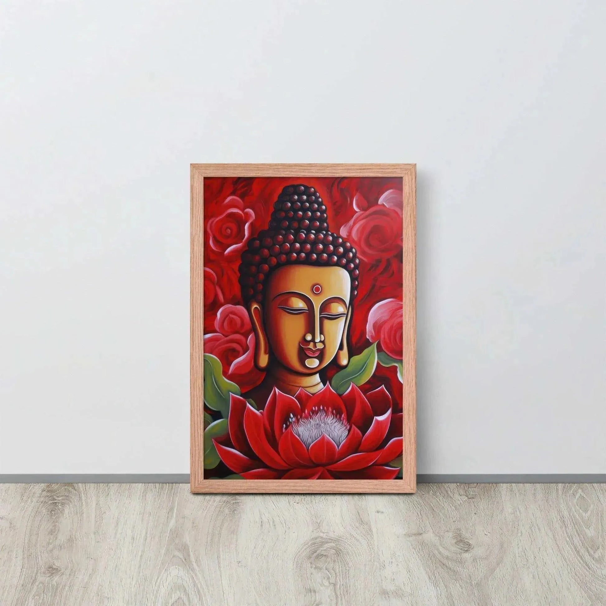 Zen Buddha Framed Print: Golden Light, Red Roses – ZenArtBliss -ZenArtBliss