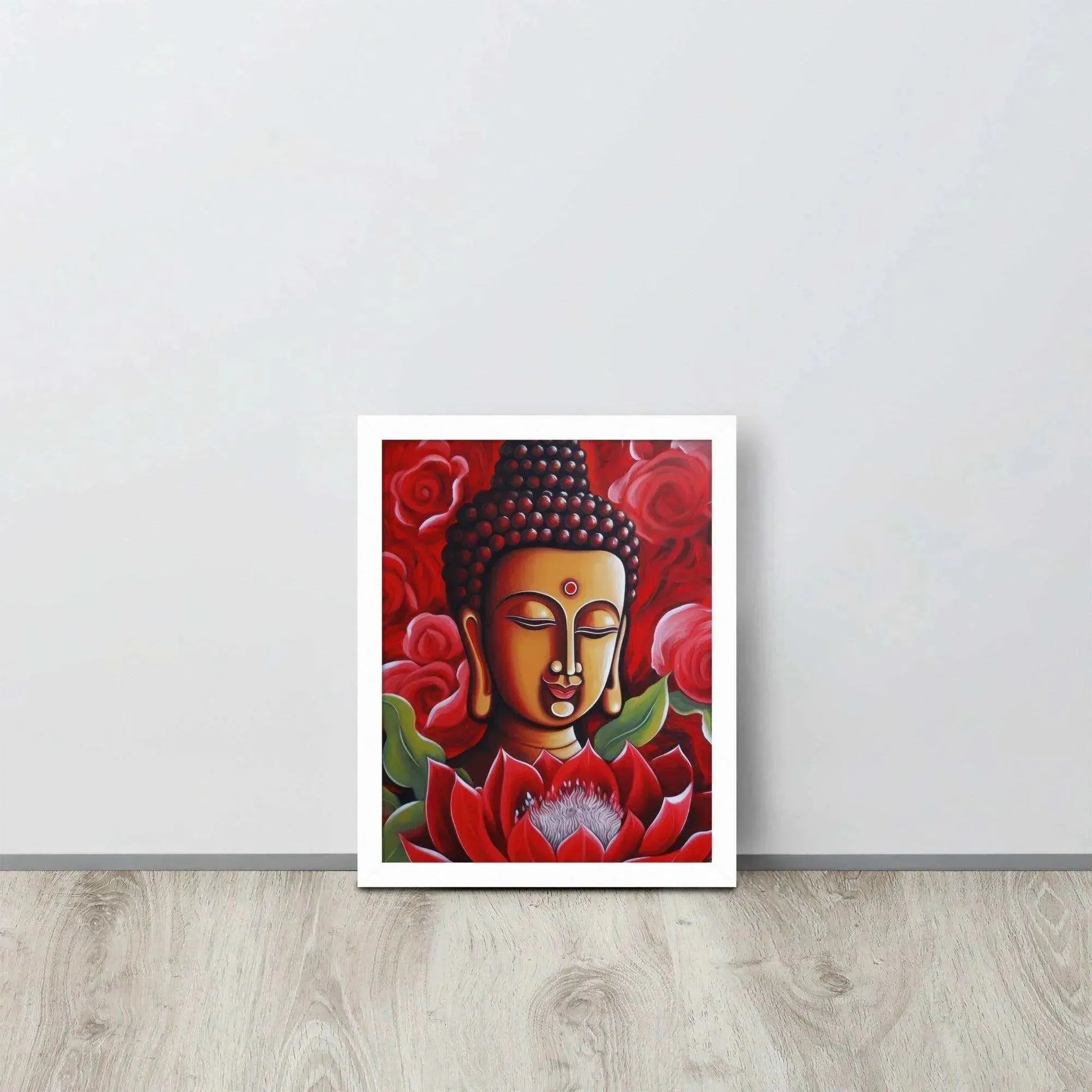 Zen Buddha Framed Print: Golden Light, Red Roses – ZenArtBliss -ZenArtBliss