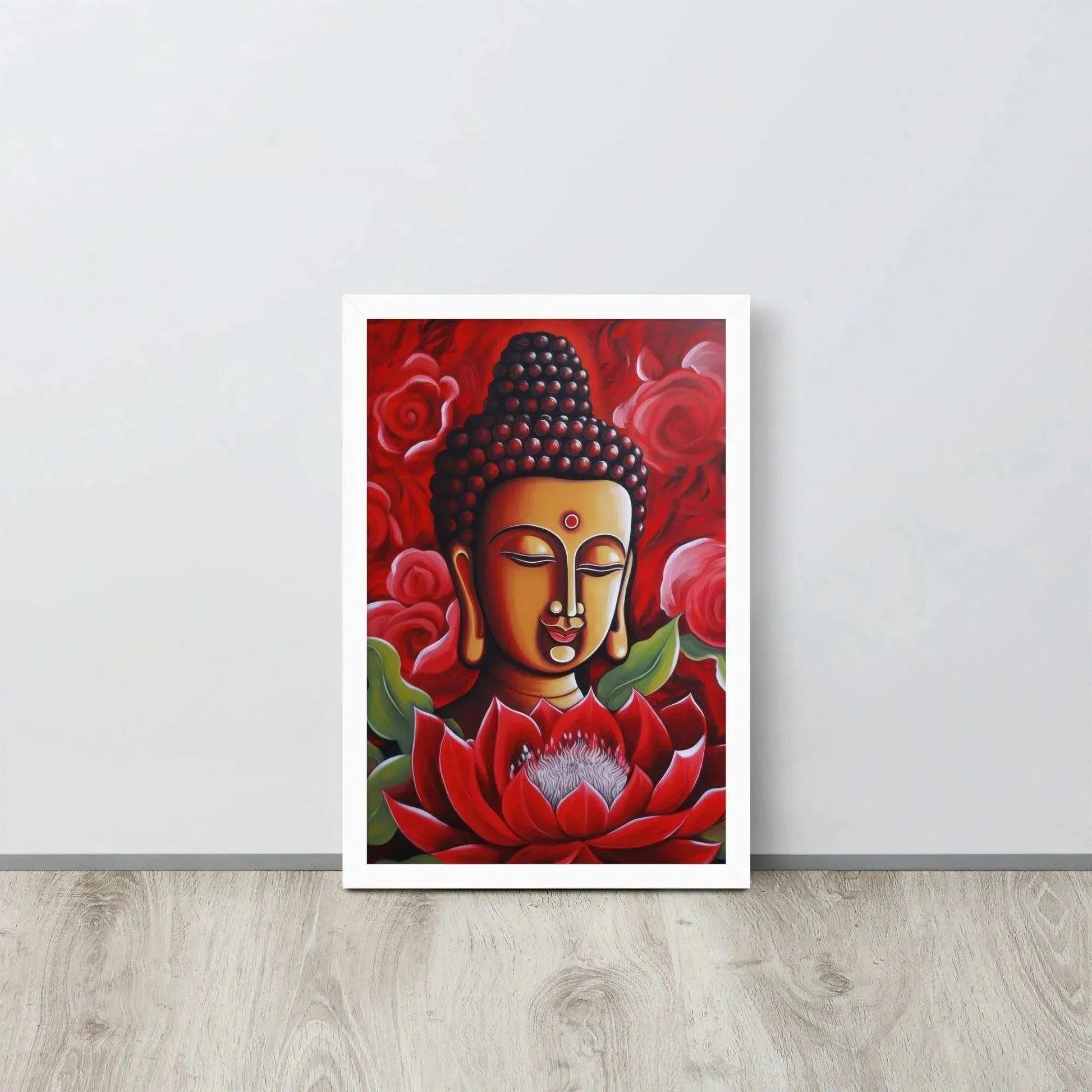 Zen Buddha Framed Print: Golden Light, Red Roses – ZenArtBliss -ZenArtBliss