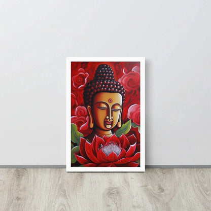 Zen Buddha Framed Print: Golden Light, Red Roses – ZenArtBliss -ZenArtBliss