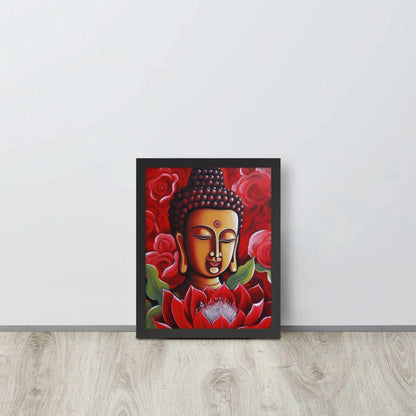 Zen Buddha Framed Print: Golden Light, Red Roses – ZenArtBliss -ZenArtBliss