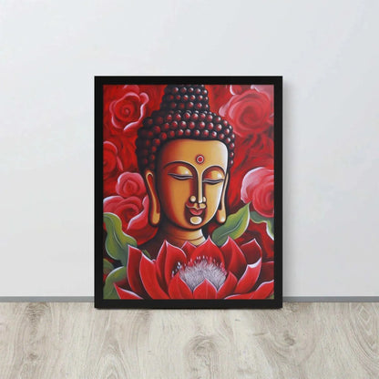 Zen Buddha Framed Print: Golden Light, Red Roses – ZenArtBliss -ZenArtBliss