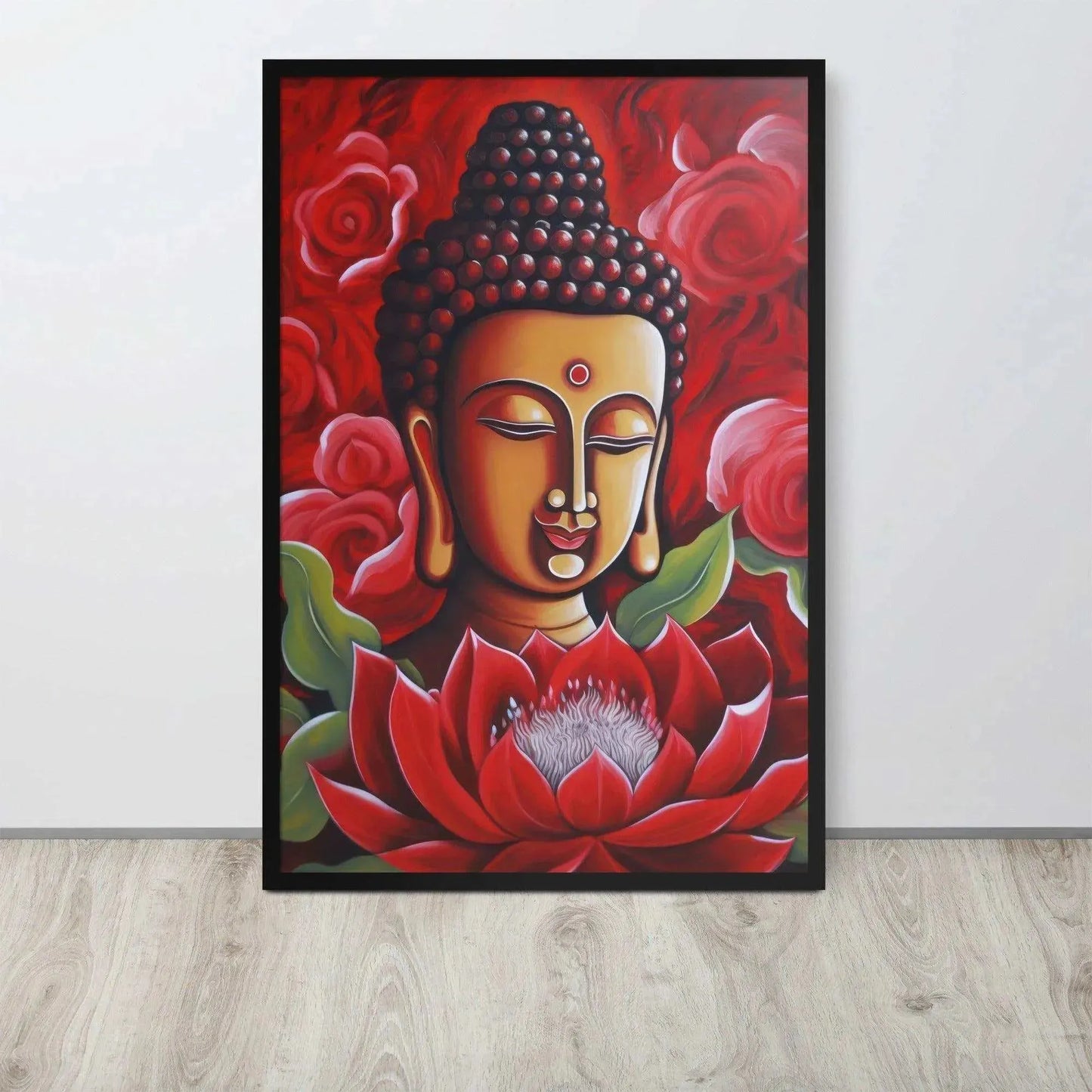 Zen Buddha Framed Print: Golden Light, Red Roses – ZenArtBliss -ZenArtBliss