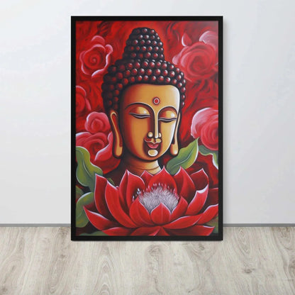 Zen Buddha Framed Print: Golden Light, Red Roses – ZenArtBliss -ZenArtBliss