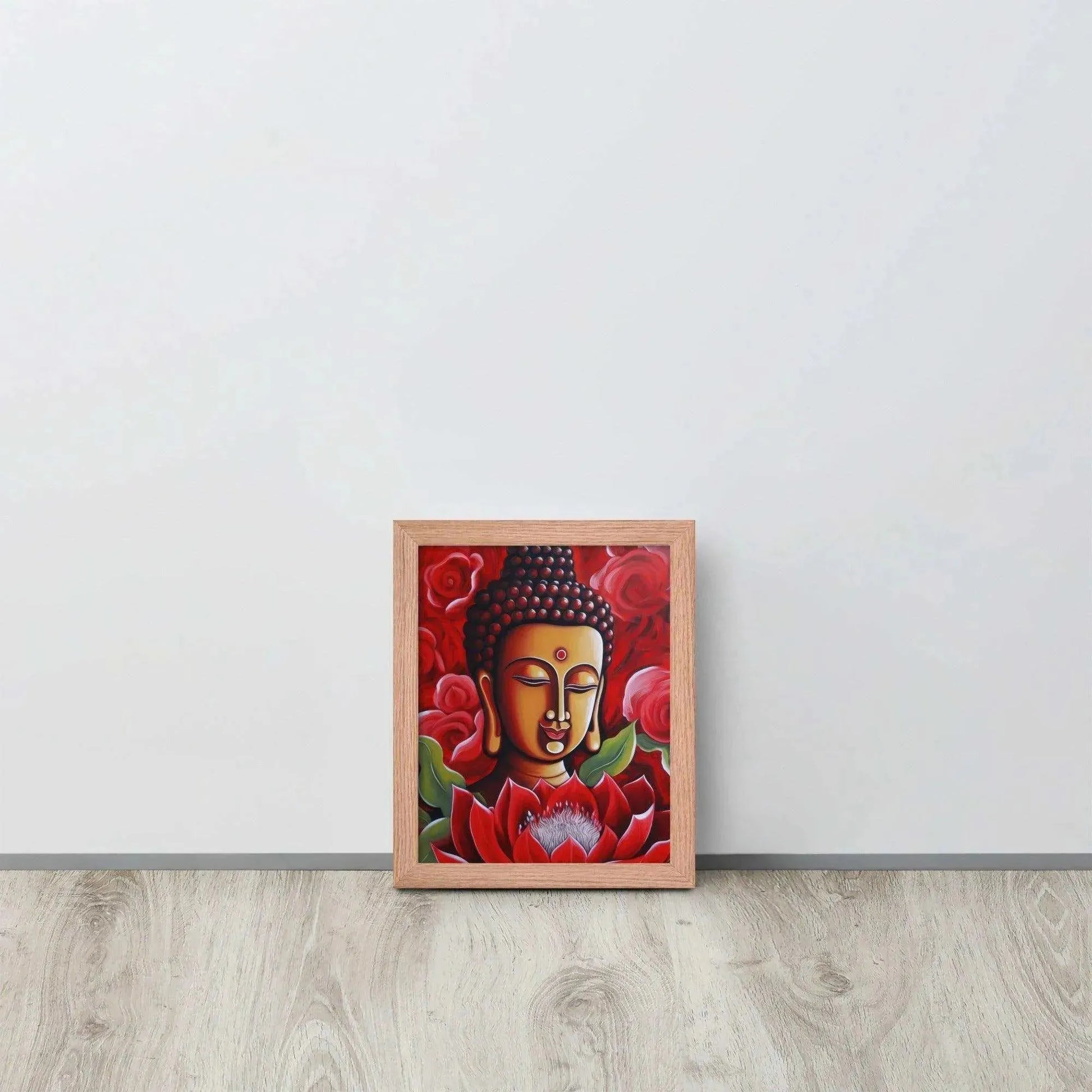 Zen Buddha Framed Print: Golden Light, Red Roses – ZenArtBliss -ZenArtBliss