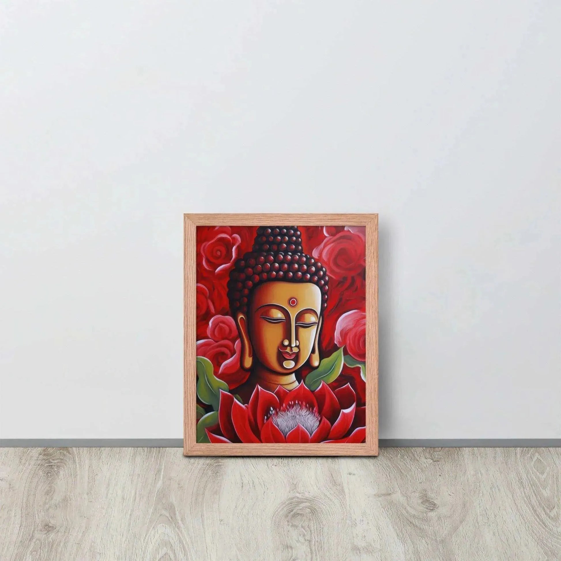 Zen Buddha Framed Print: Golden Light, Red Roses – ZenArtBliss -ZenArtBliss