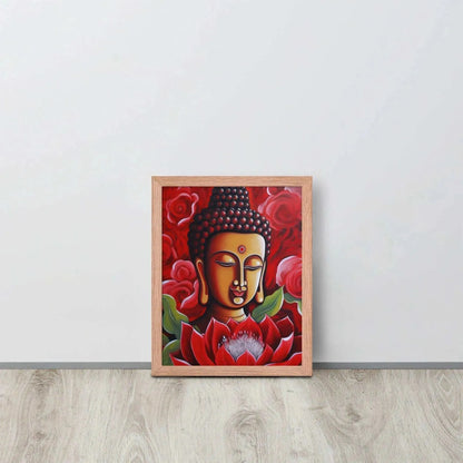 Zen Buddha Framed Print: Golden Light, Red Roses – ZenArtBliss -ZenArtBliss