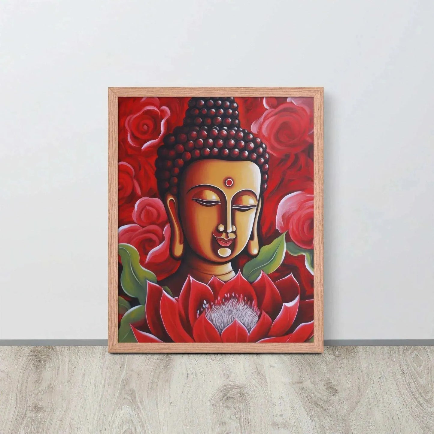 Zen Buddha Framed Print: Golden Light, Red Roses – ZenArtBliss -ZenArtBliss