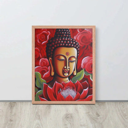 Zen Buddha Framed Print: Golden Light, Red Roses – ZenArtBliss -ZenArtBliss